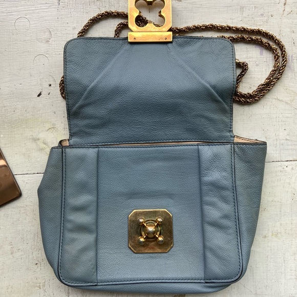 Chloe Mini-Elsie Bag in Light Blue with Turn Lock Clasp Crossbody Shoulder Purse - Picture 6 of 12